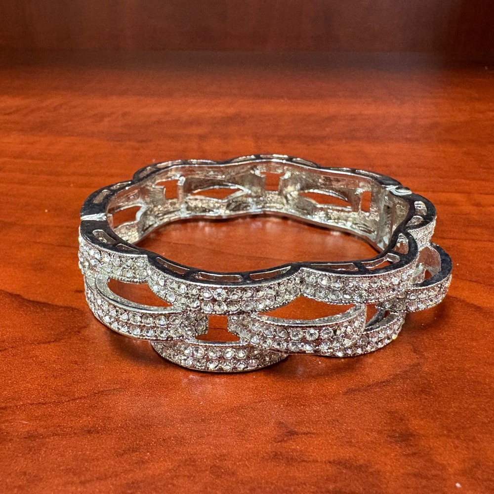 Silver Tone‎ Rhinestone Chain Link Bangle Bracelet Glam Statement